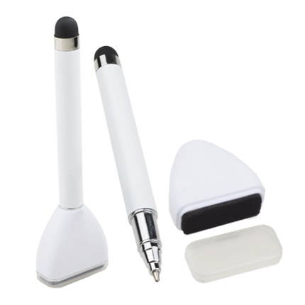 Ручка со стилусом и протиркой для сенсорных экранов, белая