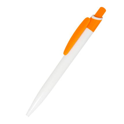 Ручка шариковая пластиковая "Малага", нажимной механизм, белый корпус, цветной клип и кнопка